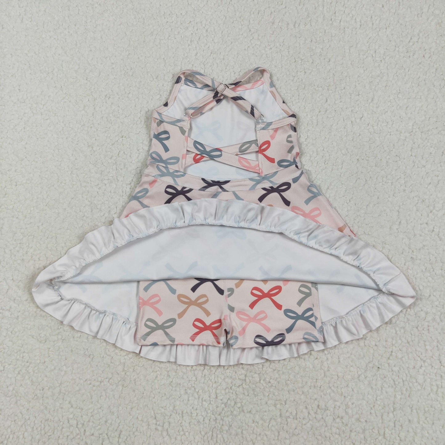 GSD2296 Colored Bows Beige Pink Ruffle Sleeveless Halter Yoga Dress Girls Boutique Clothes  202505 RTS