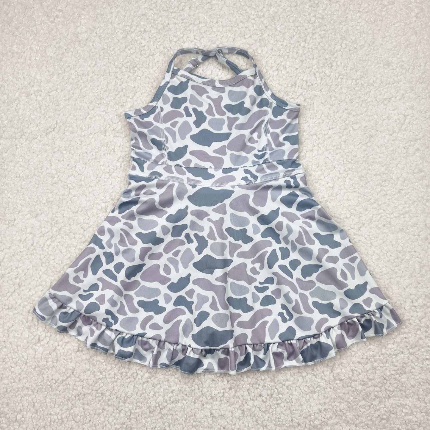 GSD2308 Grey Camo Ruffle Yoga Dress Girls boutique outfit 202504 RTS