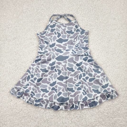 GSD2308 Grey Camo Ruffle Yoga Dress Girls boutique outfit 202504 RTS
