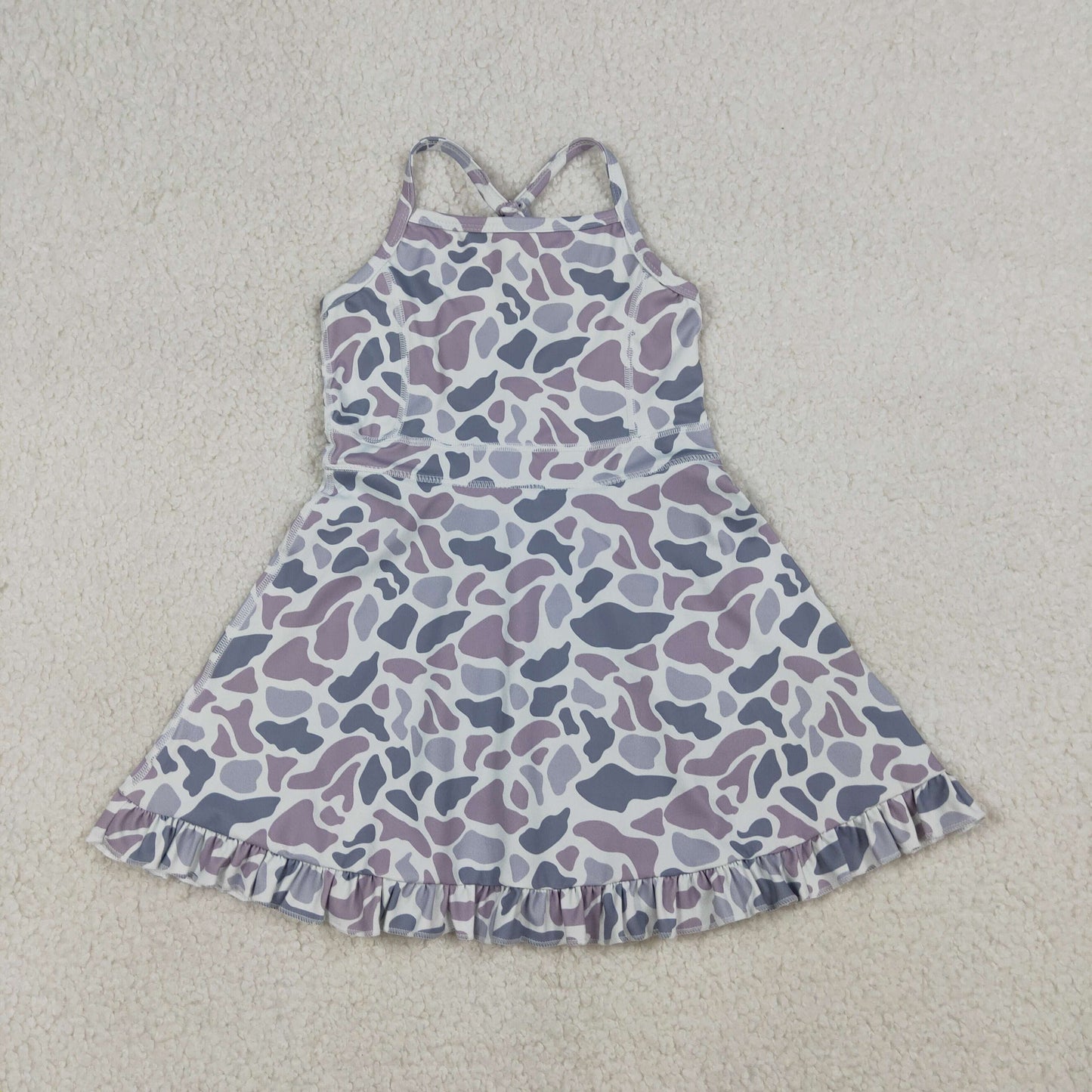 NEW GSD2308 Gray Camouflage Ruffle Halter Yoga Dresses for Girls 202603 RTS