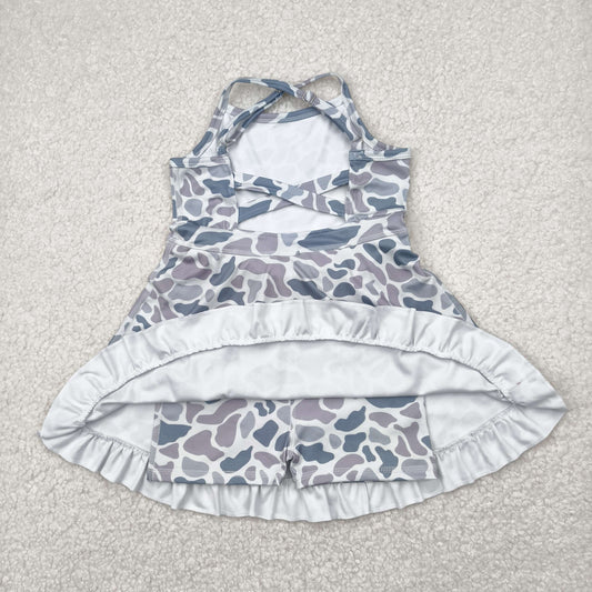 GSD2308 Grey Camo Ruffle Yoga Dress Girls boutique outfit 202504 RTS
