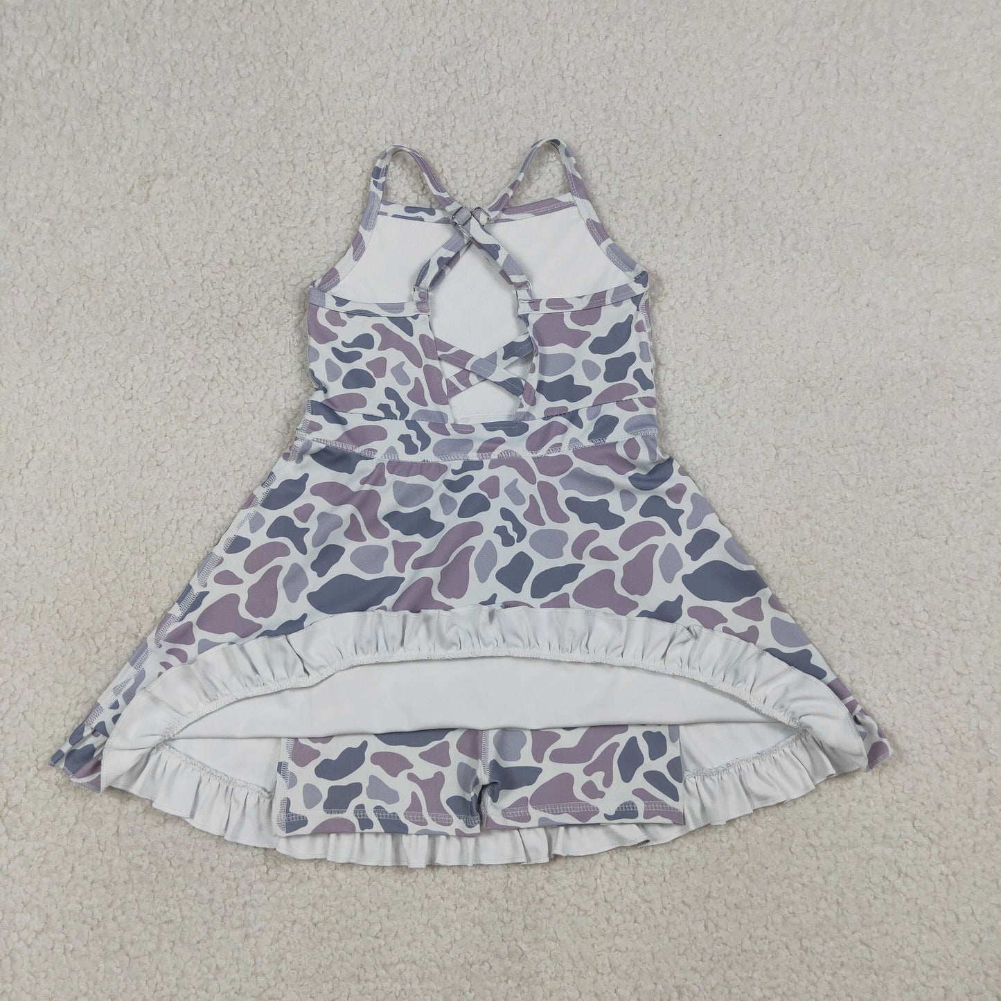 NEW GSD2308 Gray Camouflage Ruffle Halter Yoga Dresses for Girls 202603 RTS