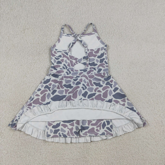 NEW GSD2308 Gray Camouflage Ruffle Halter Yoga Dresses for Girls 202603 RTS