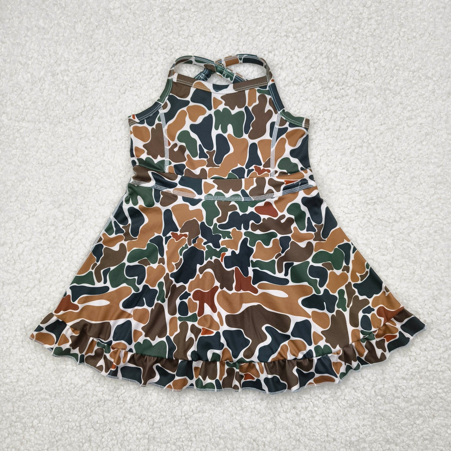 GSD2309 Brown Green Camo Ruffle Sleeveless Halter Yoga Dress Girls Boutique Clothes  202504 RTS