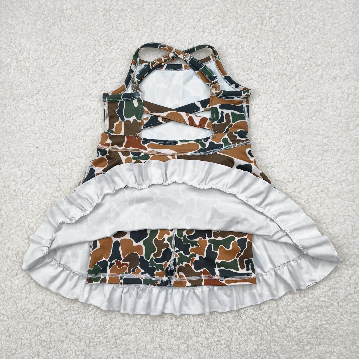 GSD2309 Brown Green Camo Ruffle Sleeveless Halter Yoga Dress Girls Boutique Clothes  202504 RTS