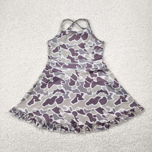 GSD2312 Grey Brown Camo Ruffle Yoga Dress Girls boutique outfit 202504 RTS