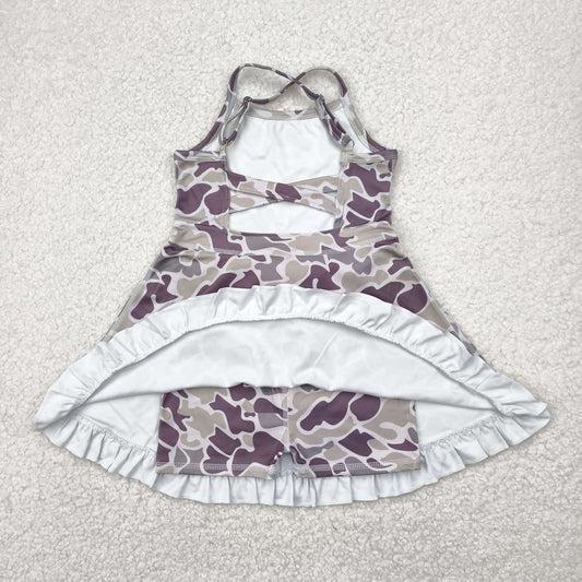 GSD2312 Grey Brown Camo Ruffle Yoga Dress Girls boutique outfit 202504 RTS