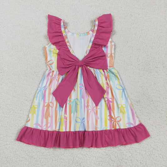 GSD2322 colored stripe bows rose red ruffle sleeveless dress girls boutique outfits 202505 RTS