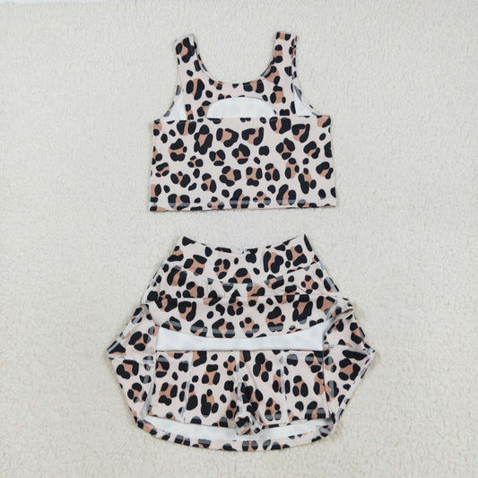 GSD2327 Brown Leopard Yoga Sleeveless Vest Skirts Shorts Girls Sets 202508 RTS