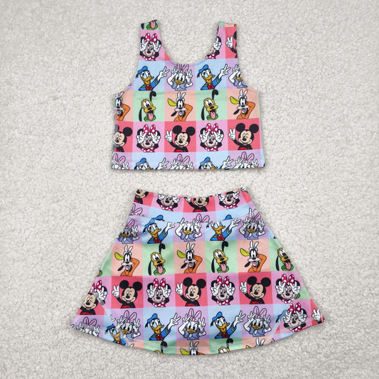 GSD2333 Yoga outfit Cartoon Mickey Mouse Sleeveless Vest Skirts Shorts Sets Girls Clothes 202504 RTS
