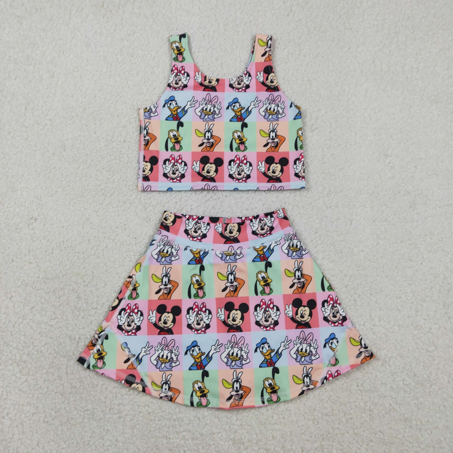 NEW GSD2333 Cartoon Mickey Mouse Sleeveless Vest Skirts Shorts Girls Yoga Sets 202602 RTS