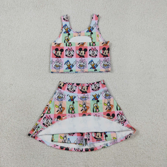 NEW GSD2333 Cartoon Mickey Mouse Sleeveless Vest Skirts Shorts Girls Yoga Sets 202602 RTS