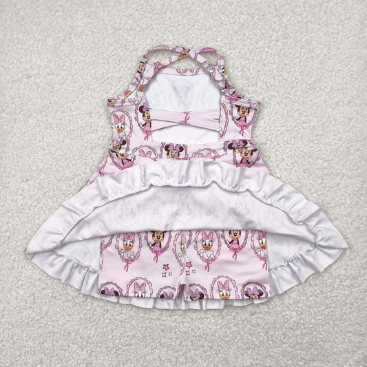 GSD2343 Cartoon Minnie Daisy Pink Yoga Dress Girls Boutique Dress 202504 RTS