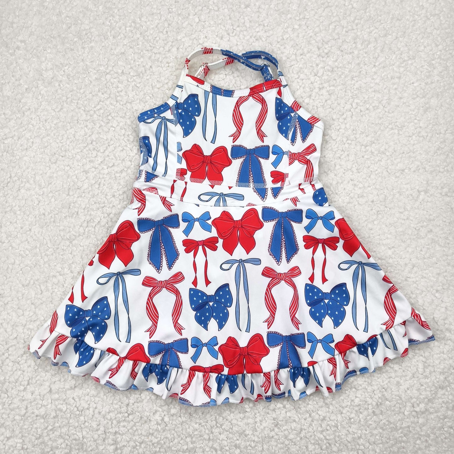 GSD2345 4th of July Red Blue Star Bows Yoga outfit Sleeveless Dress Girls Clothes  202505 RTS