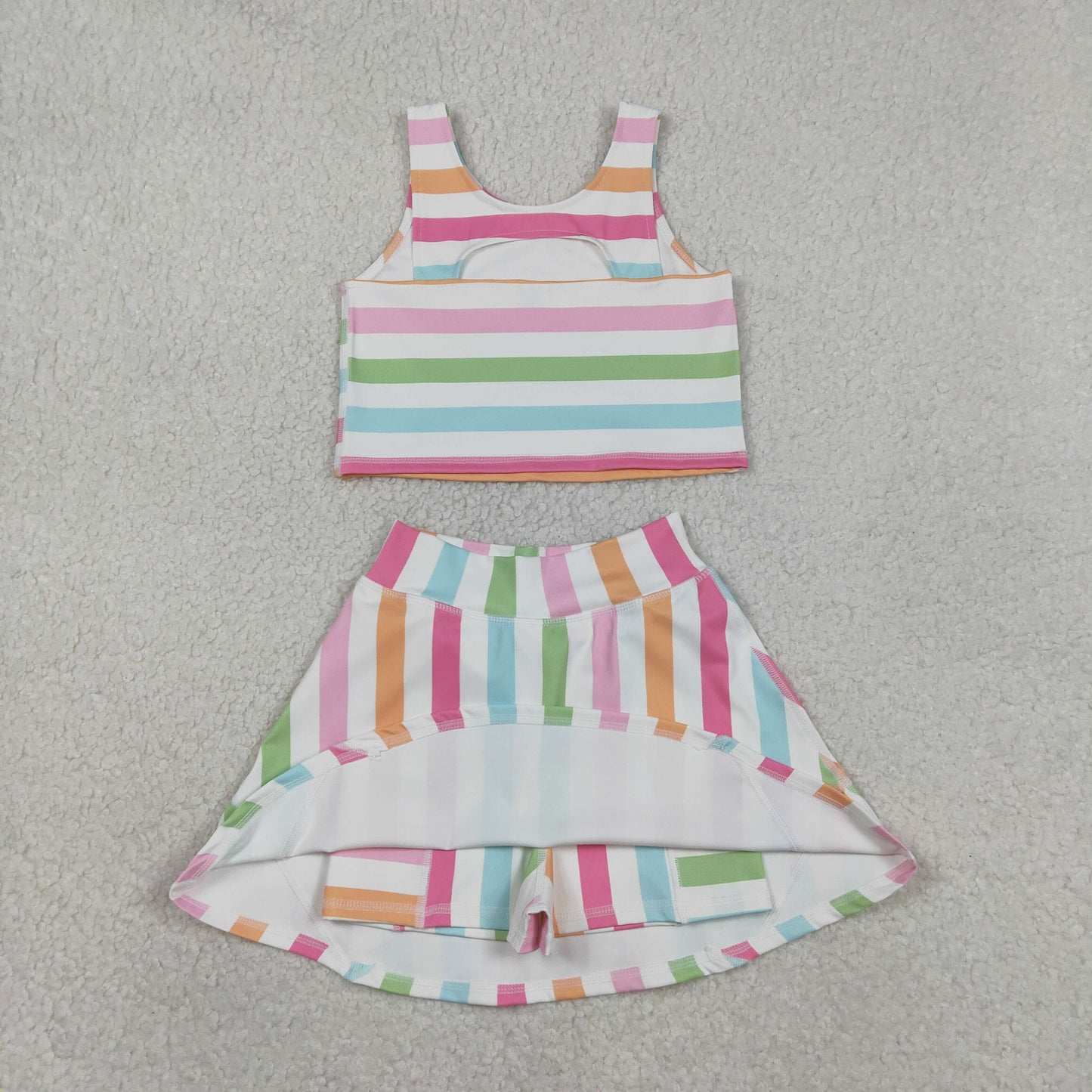 NEW GSD2348 Colored Stripe Sleeveless Vest Skirts Shorts Sets Girls Yoga Wear 202601 RTS