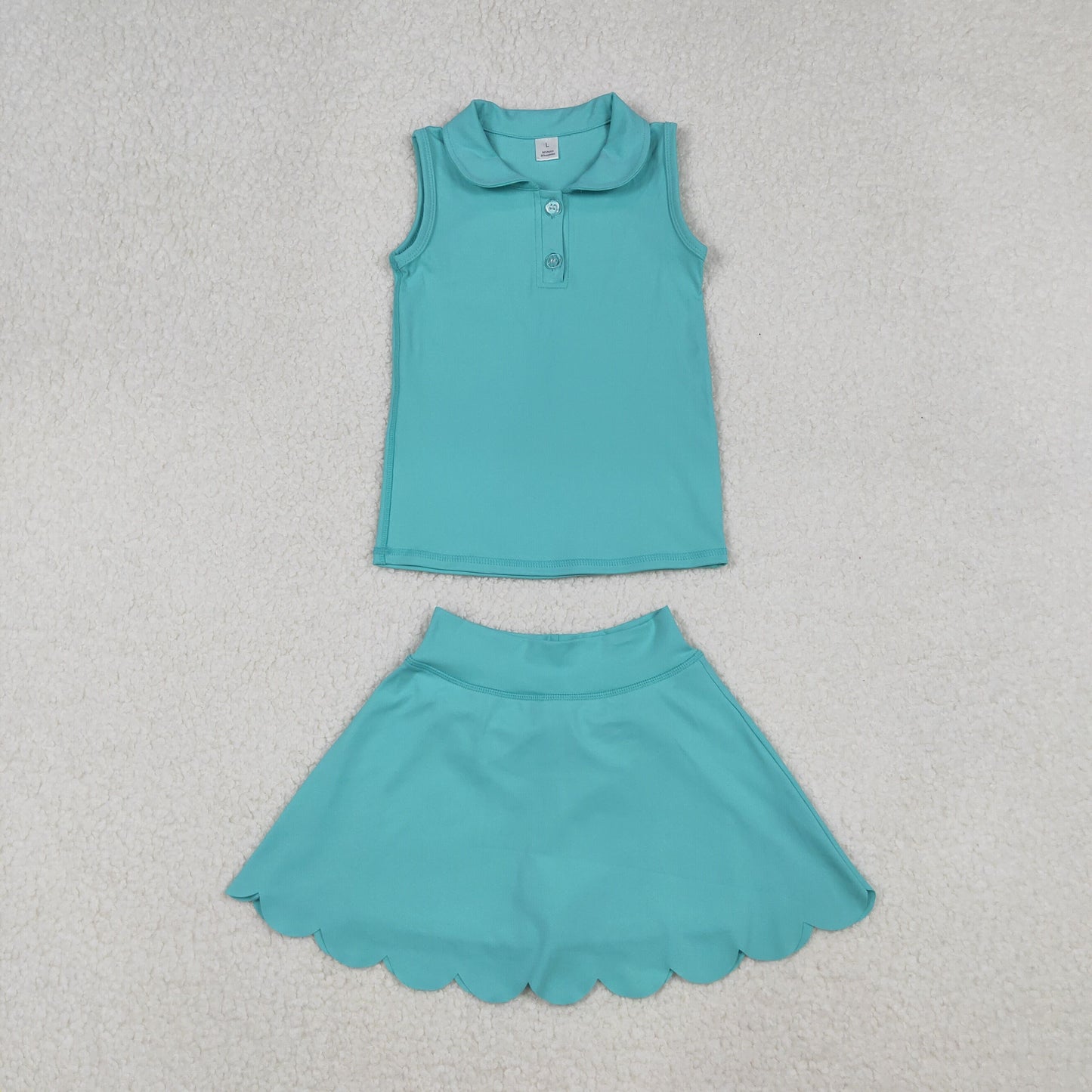 GSD2349 Yoga Suits Pure Blue Green Doll Collar Sleeveless Top Skirts Shorts Girls Sets 202509 RTS