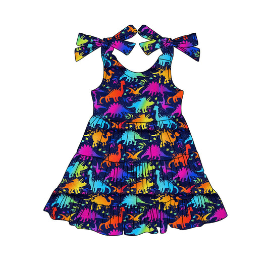 preorder GSD2356 Colored Dinosaur Leaf Sleeveless Dress Girls Boutique Clothes  202503