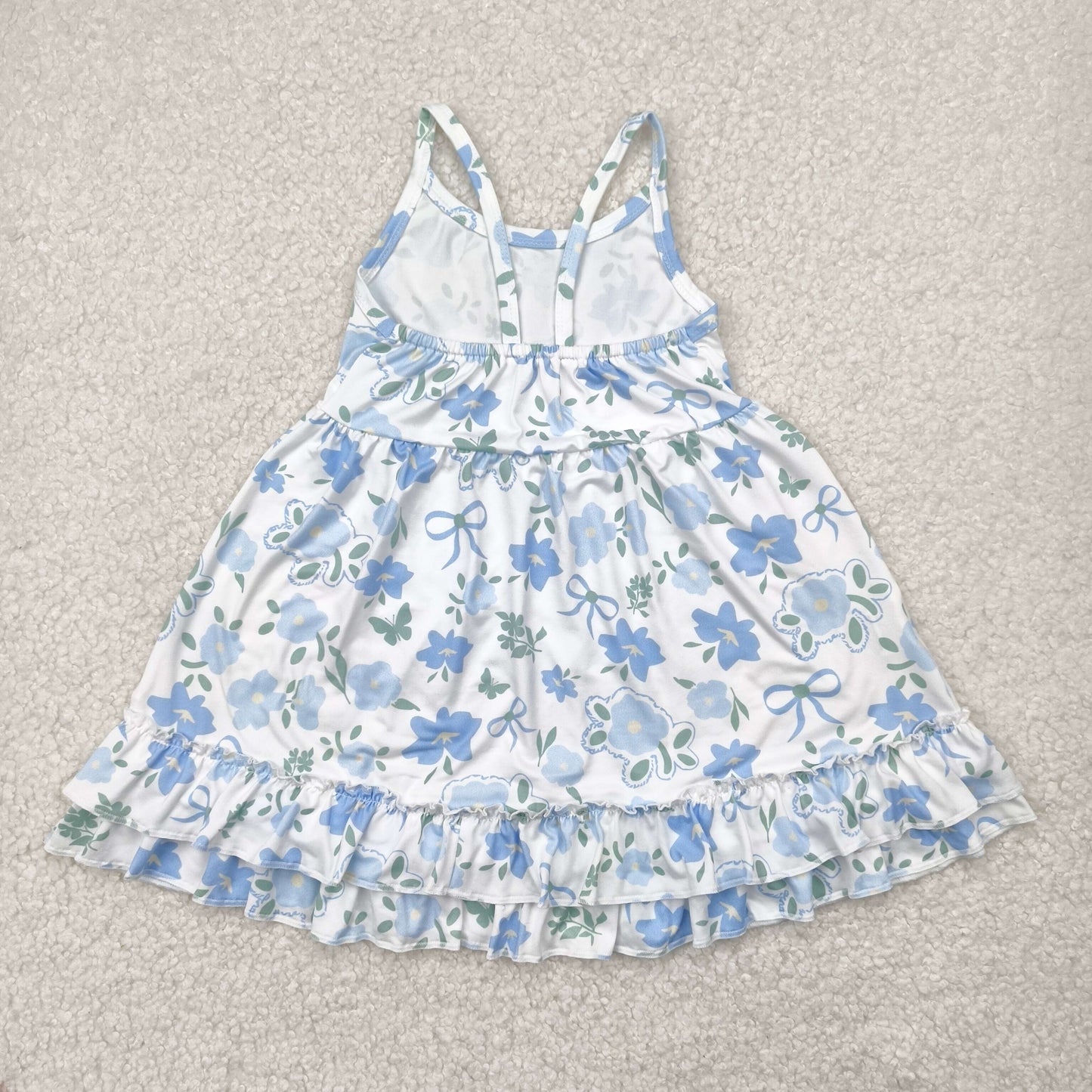 GSD2377 White Blue Flower Ruffle Sleeveless Dress Girls Clothes  202504 RTS