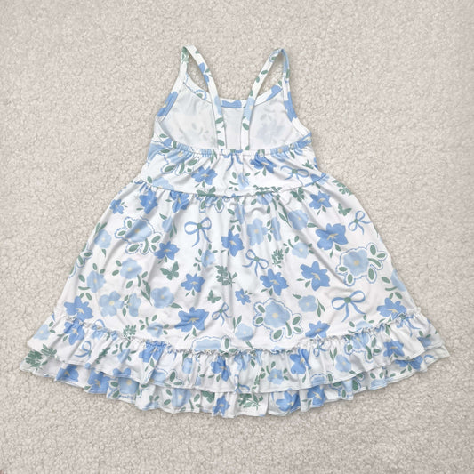 GSD2377 White Blue Flower Ruffle Sleeveless Dress Girls Clothes  202504 RTS