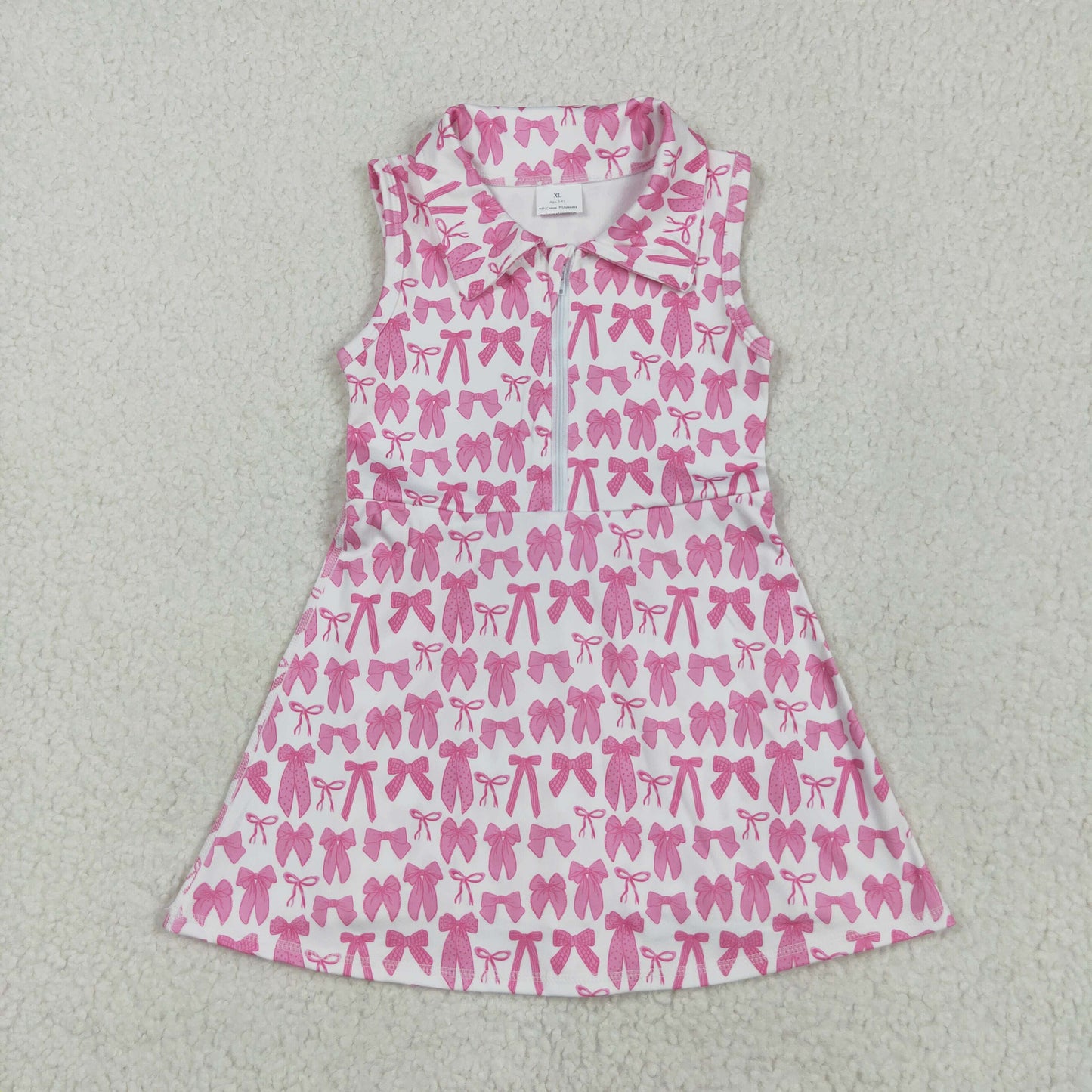 GSD2379 Yoga outfit White Pink Bows Zippy Polo Sleeveless Dress Girls Clothes  202505 RTS