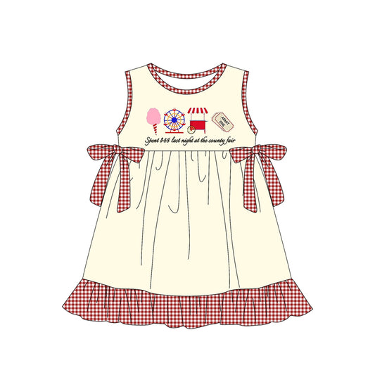preorder GSD2382 ferris wheel Letter Beige Sleeveless Red Plaid Bow Dress Girls Clothes  202503