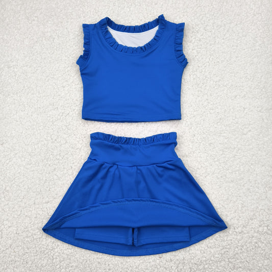 GSD2391 Yoga Suits Pure Navy Blue Ruffle Sleeveless Top Skirts Sets Girls Boutique Outfits 202504 RTS