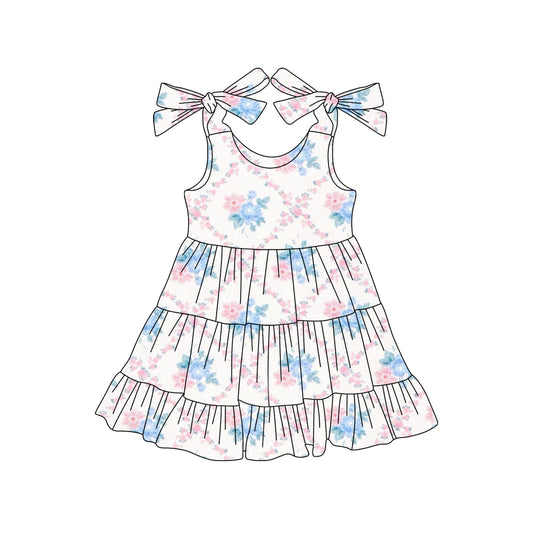 preorder GSD2401 Pink Blue Flower Ruffle Sleeveless Dress Girls Clothes  202503