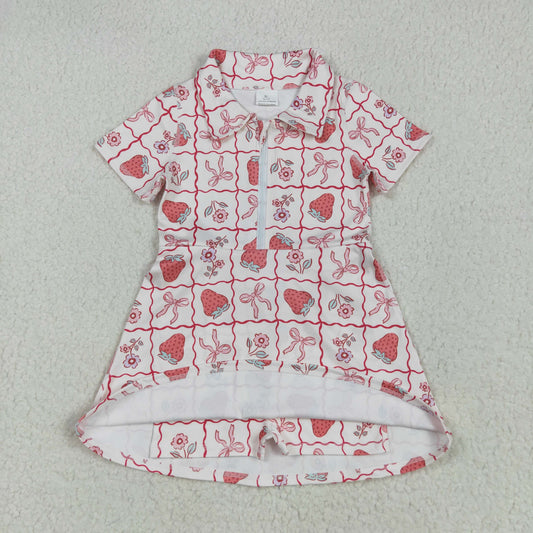 GSD2407 Beige Strawberry Bows Flower Zippy Dress Boutique Yoga Girls Clothes 202505 RTS