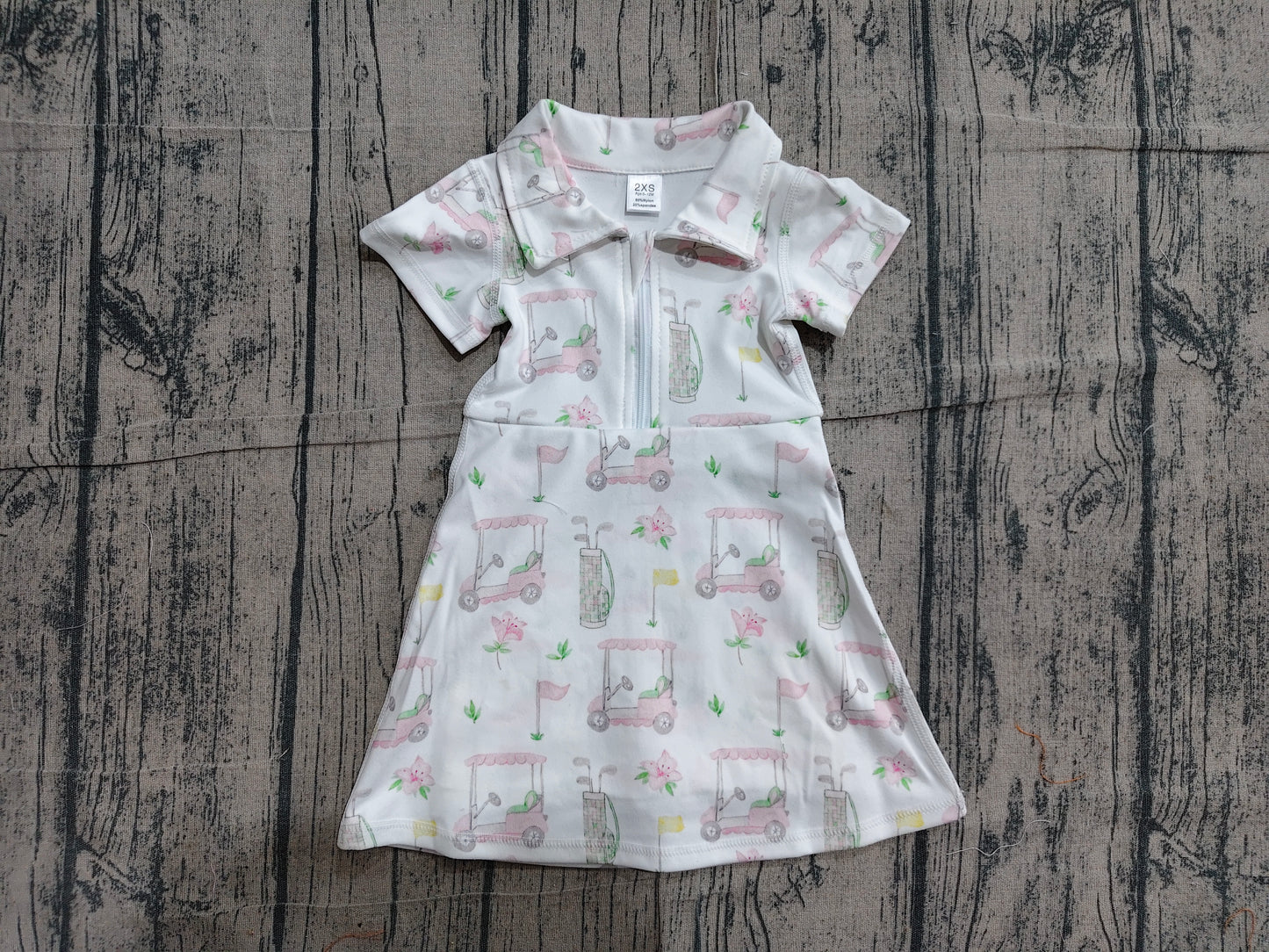 NEW NO MOQ Preorder GSD2410 Golf White Zip Collar Short Sleeve Yoga Dresses for Girls 202604
