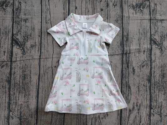 NEW NO MOQ Preorder GSD2410 Golf White Zip Collar Short Sleeve Yoga Dresses for Girls 202604