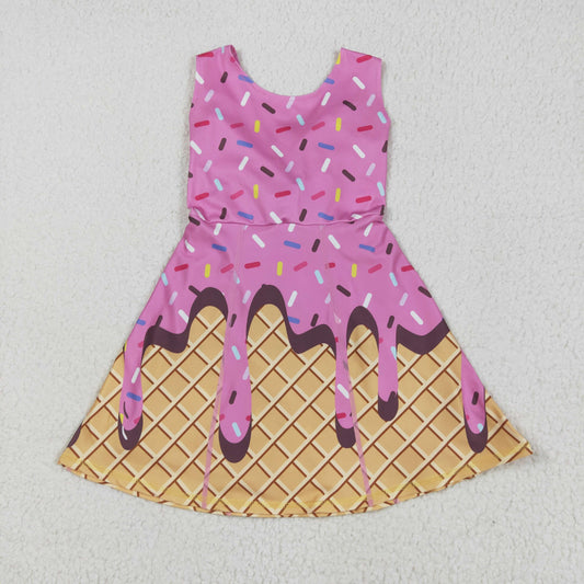 GSD2413 Rose Red Brown Match Waffle Ice Cream Sleeveless Romper Yoga Dress Girls Boutique Clothes  202505 RTS
