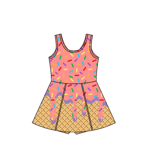 Preorder GSD2416 Purple Pink Waffle Ice Cream Sleeveless Romper Yoga Dress Girls Boutique Clothes  202503