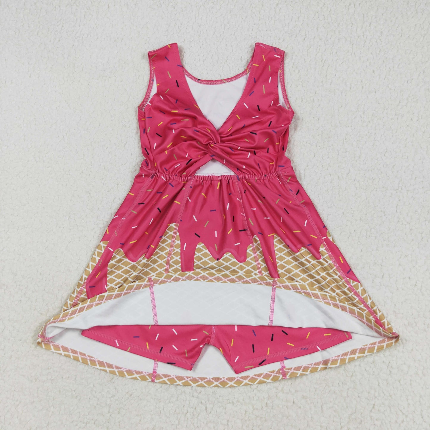 GSD2427 Rose Red Drip Ice Cream Sleeveless Girls Yoga Dress 202507 RTS