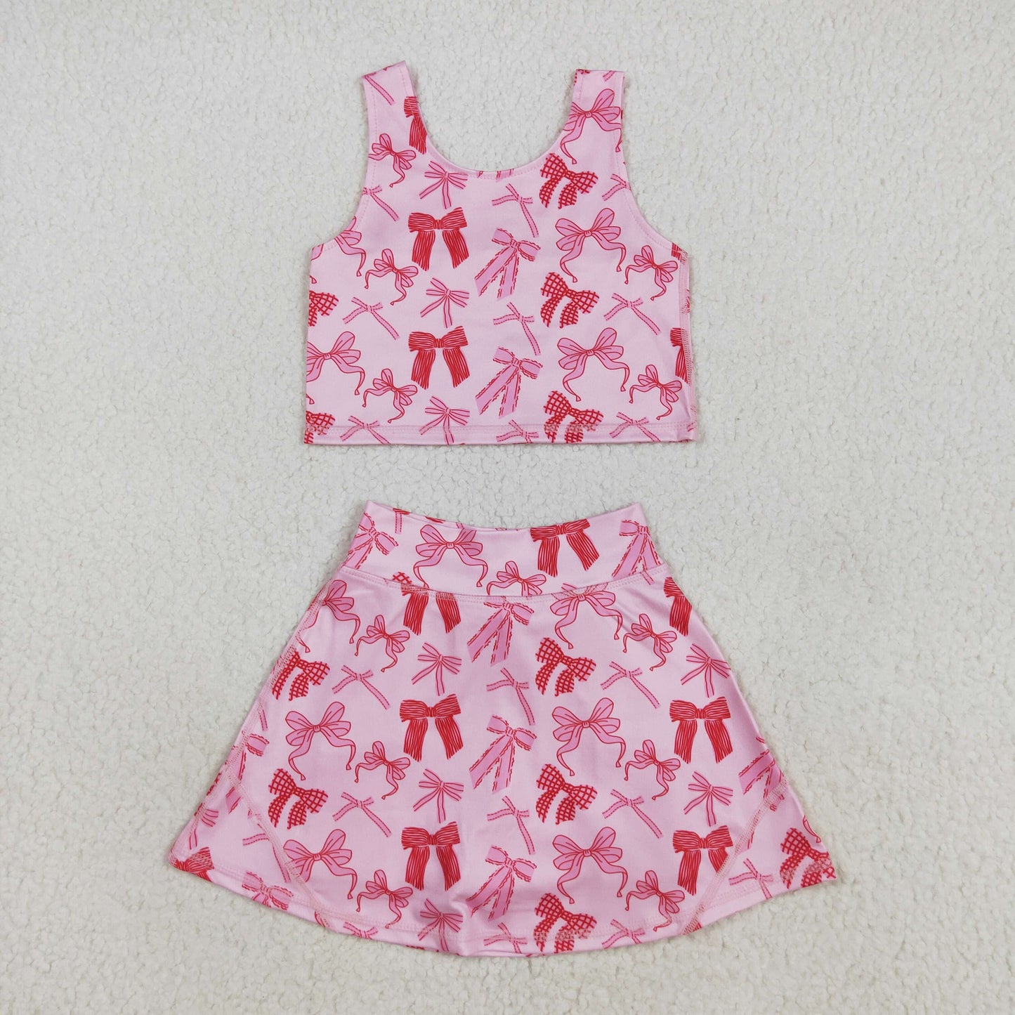 GSD2459 Kids Yoga Set Pink Bows Sleeveless Vest Skirts Girls Sets  202507 RTS