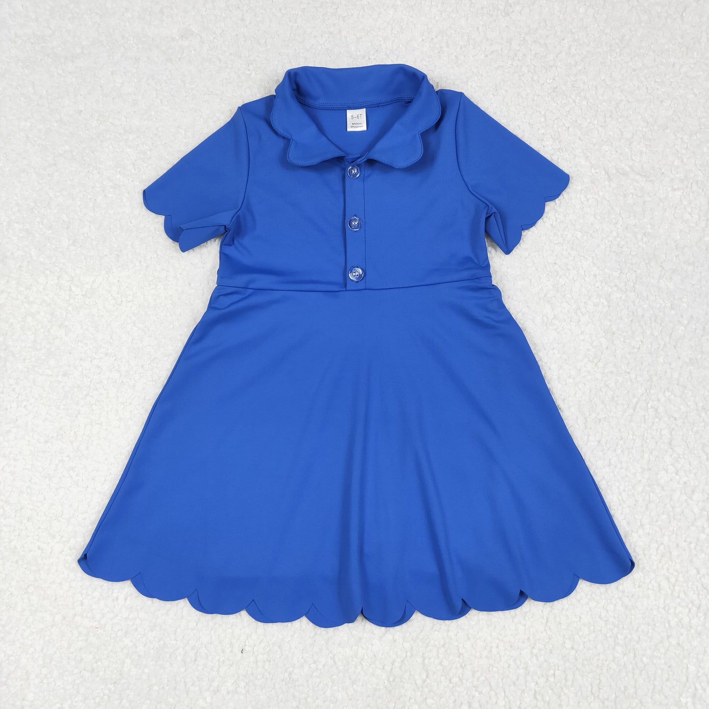 GSD2475 Kids Yoga Dress Pure Blue Polo Button Short Sleeve Dress Girls Boutique Clothes  202506 RTS