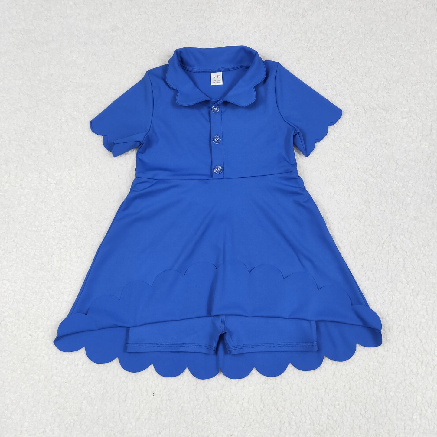 GSD2475 Kids Yoga Dress Pure Blue Polo Button Short Sleeve Dress Girls Boutique Clothes  202506 RTS