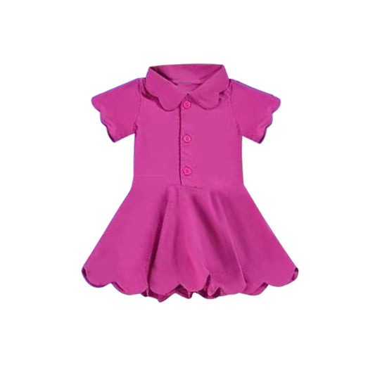 Preorder GSD2476 Kids Yoga Dress Pure Purple Red Polo Button Short Sleeve Dress Girls Boutique Clothes  202504