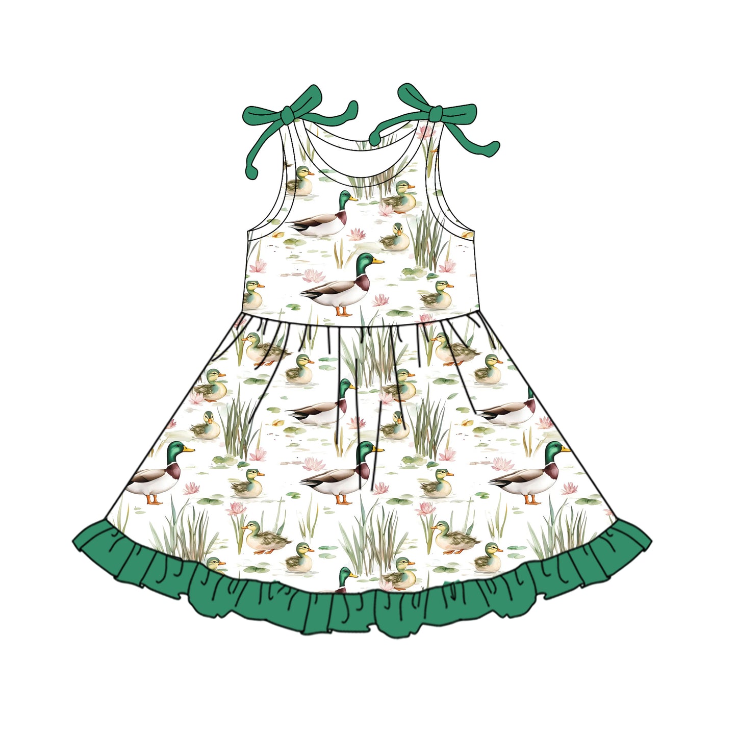 preorder GSD2486 Duck Hunting Clothes Green Ruffle Sleeveless Dress Girls Boutique Outfits 202504