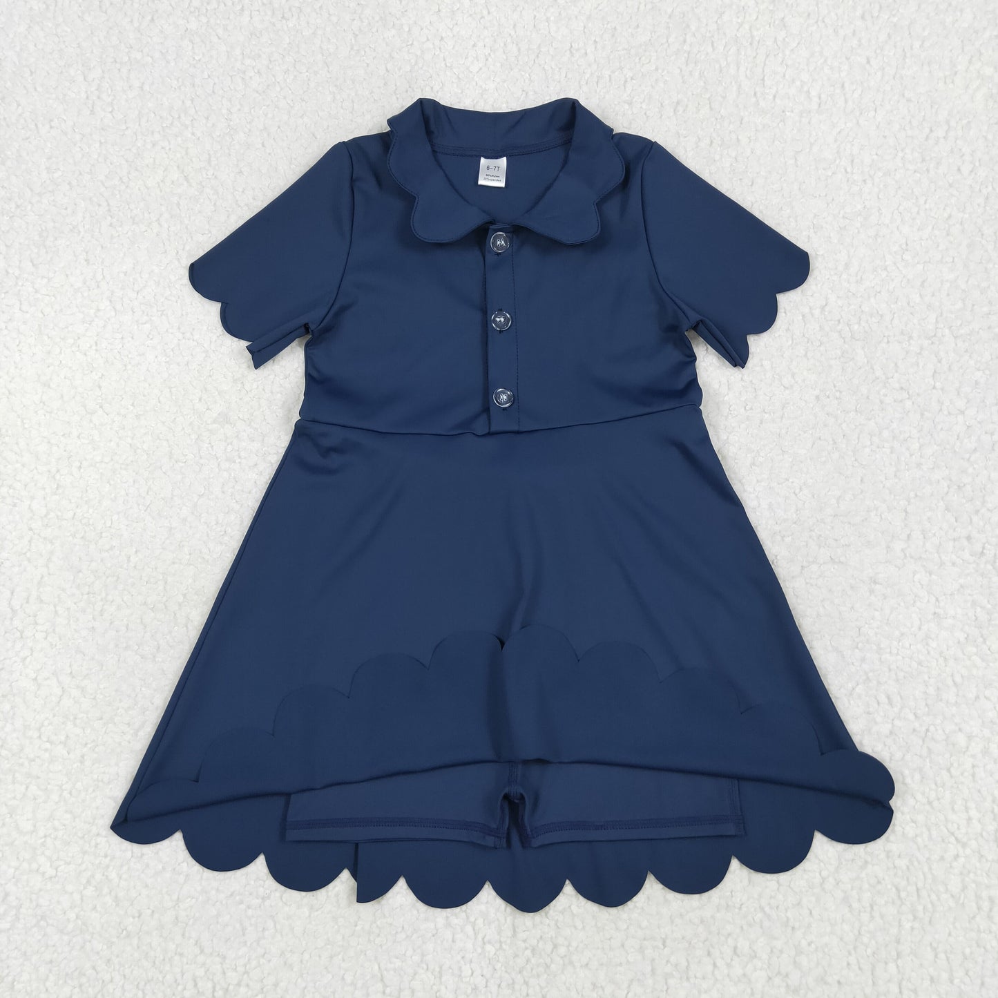 GSD2487 Kids Yoga Dress Pure Navy Blue Polo Button Short Sleeve Dress Girls Boutique Clothes  202506 RTS