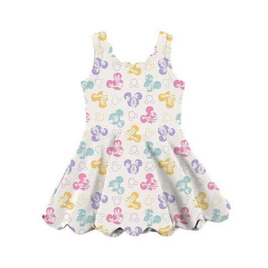 Preorder GSD2490 Kids Yoga Dress Cartoon Mickey Minnie Daisy Beige White Sleeveless Dress Girls Boutique Clothes  202504