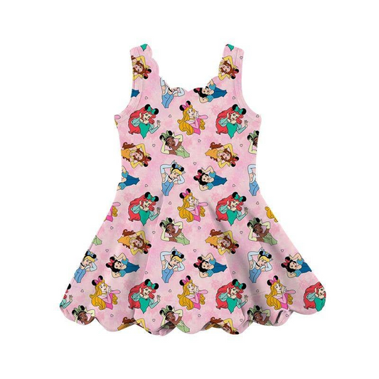 Preorder GSD2491 Kids Yoga Dress Disney Princess Pink Sleeveless Dress Girls Boutique Clothes 202504