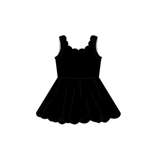 Preorder GSD2502 Kids Yoga Dress  Pure Black Sleeveless Dress Girls Boutique Clothes  202504