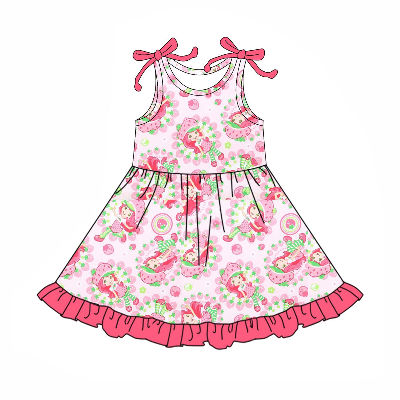 preorder GSD2504 Strawberry Sweetie Girl Pink Ruffle Sleeveless Dress Boutique Outfits 202504