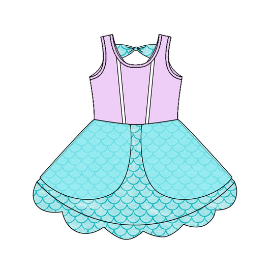 Preorder GSD2516 Bluey blue purple sleeveless dress Girls Boutique Summer clothes  202504