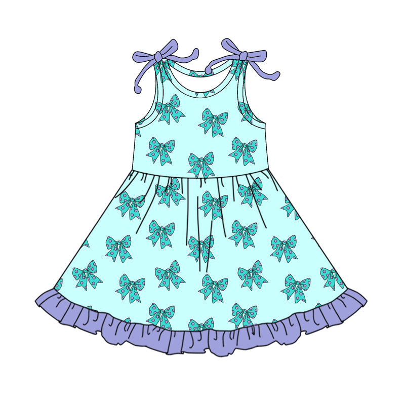 Preorder GSD2523 blue green bows purple ruffle sleeveless dress Girls Boutique Summer clothes  202504