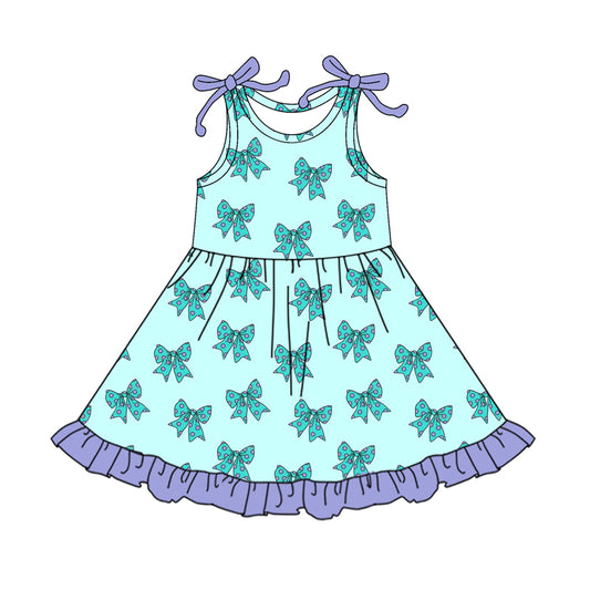 Preorder GSD2523 blue green bows purple ruffle sleeveless dress Girls Boutique Summer clothes  202504