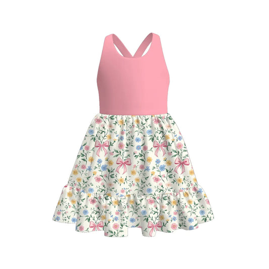 Preorder GSD2525 flower pink sleeveless dress Girls Boutique Summer clothes  202504