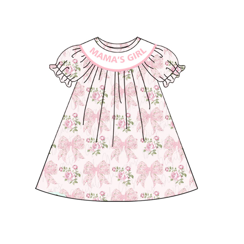 Preorder GSD2532  Mama's Girl Flower Pink Short Sleeve Dress Girls Boutique Outfit 202504