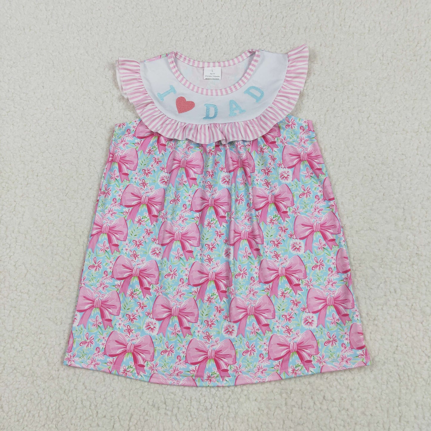 GSD2534 I Love Dad Embroidered Blue Pink Bows Fly Sleeve Dress Girls Boutique Summer Clothes 202505 RTS