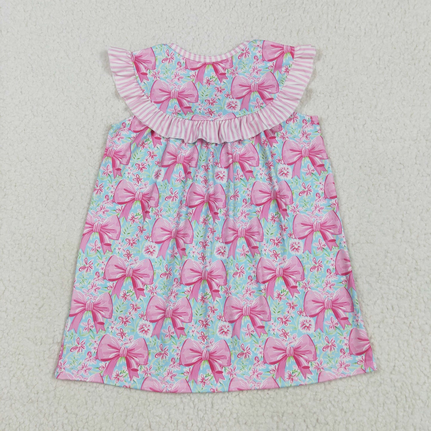 GSD2534 I Love Dad Embroidered Blue Pink Bows Fly Sleeve Dress Girls Boutique Summer Clothes 202505 RTS